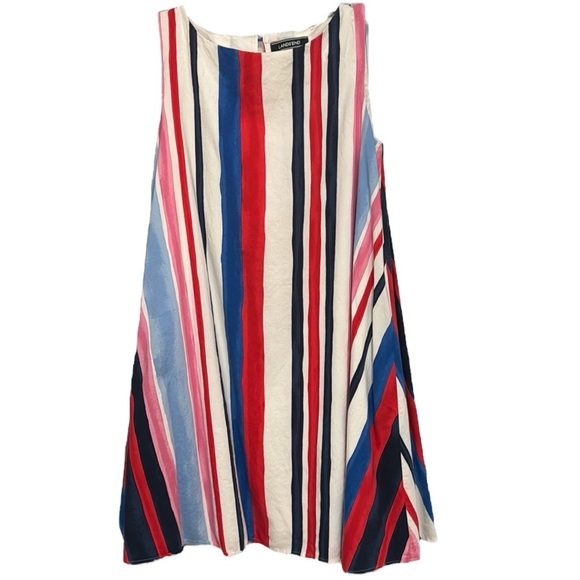🆕 NWOT Lands’ End Colorful Striped Cotton Trapeze Twirl Dress Fully Lined Sz 12 - Picture 1 of 7